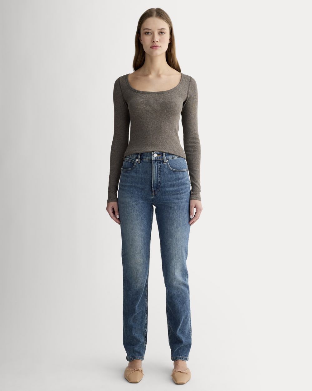 The Luxe Rib Long-Sleeve Scoop-Neck Tee | Heathered Fatigue