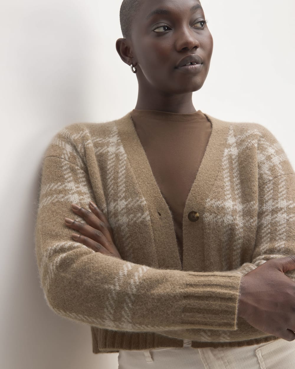 The Alpaca V-Neck Cropped Cardigan | Wheat / Lightest Taupe