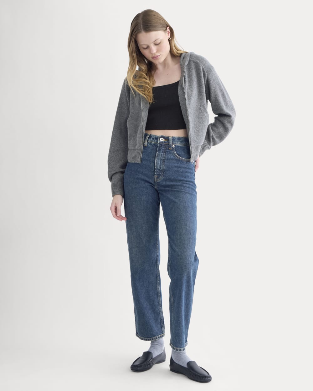 Full-Zip Hoodie in Wool Cashmere | Heather Charcoal