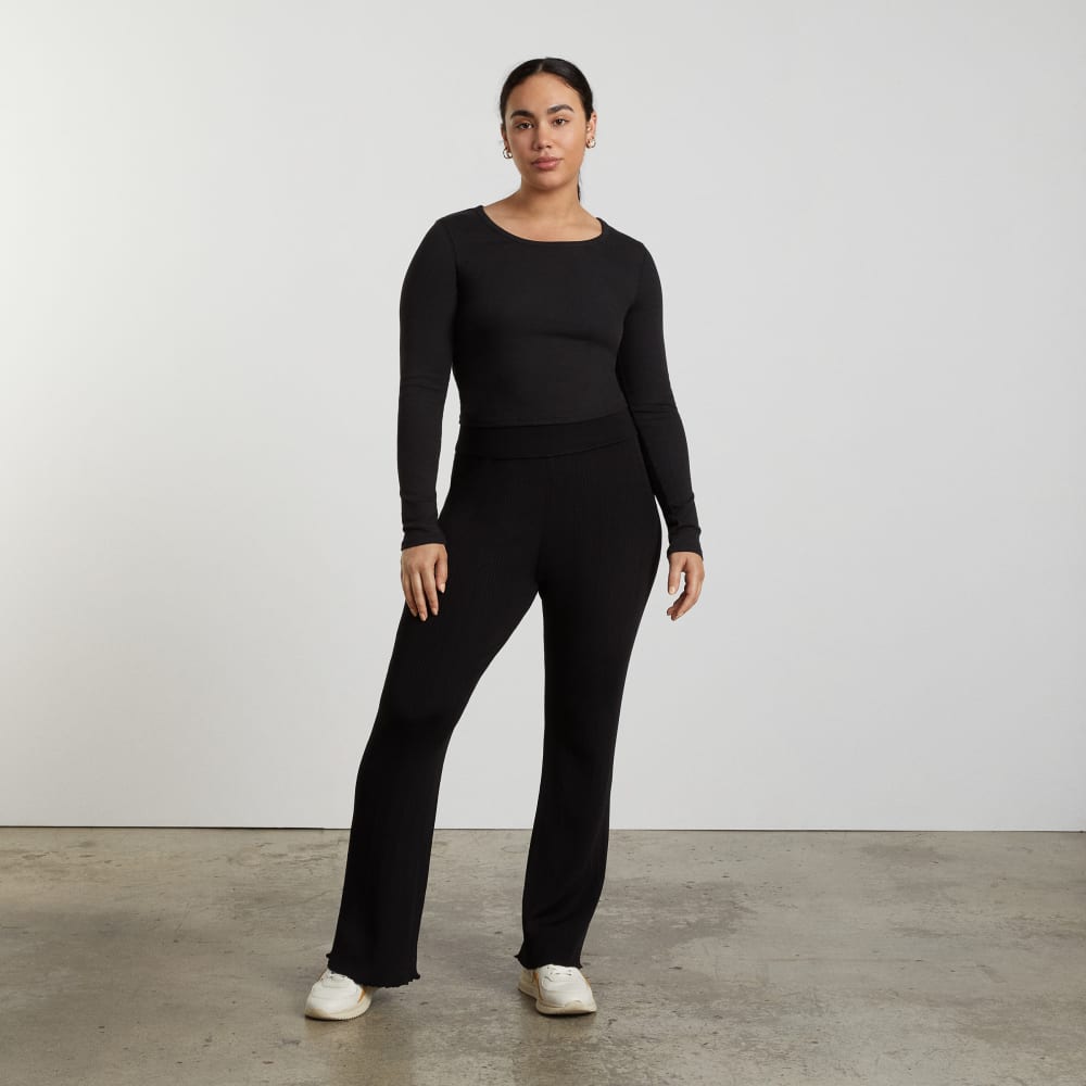 The Pima Micro-Rib Cropped Long-Sleeve Crew | Black