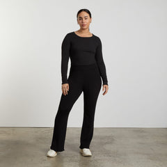 The Pima Micro-Rib Cropped Long-Sleeve Crew | Black