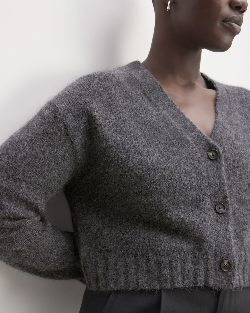 The Alpaca V-Neck Cropped Cardigan | Dark Charcoal
