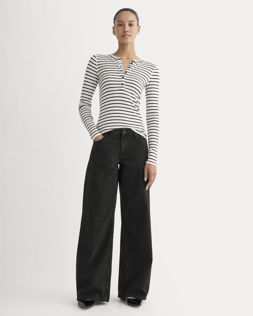 The Luxe Rib Henley | Bone / Black