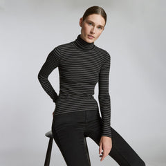 The Luxe Rib Turtleneck | Black / Canvas Tan