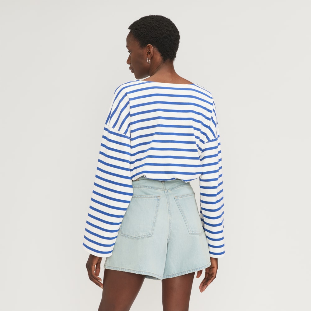 The Premium Weight Oversized Pocket Tee | Canvas Tan / Mazarine Blue