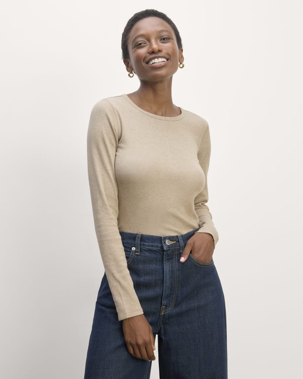 The Luxe Rib Long-Sleeve Crew | Heathered Tan