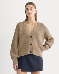 The Boxy Cardigan in Everyday Cotton | Dark Heathered Camel