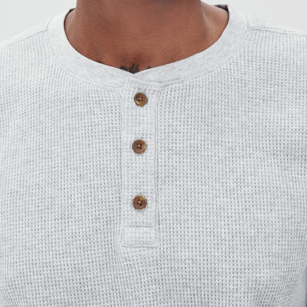The Waffle Long-Sleeve Henley Tee | Heathered Light Grey