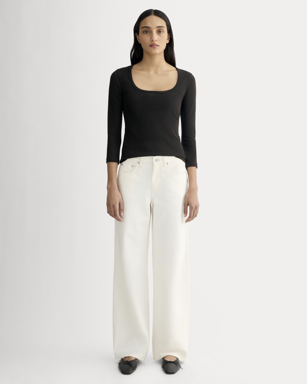 The Pointelle Scoop-Neck Top | Black