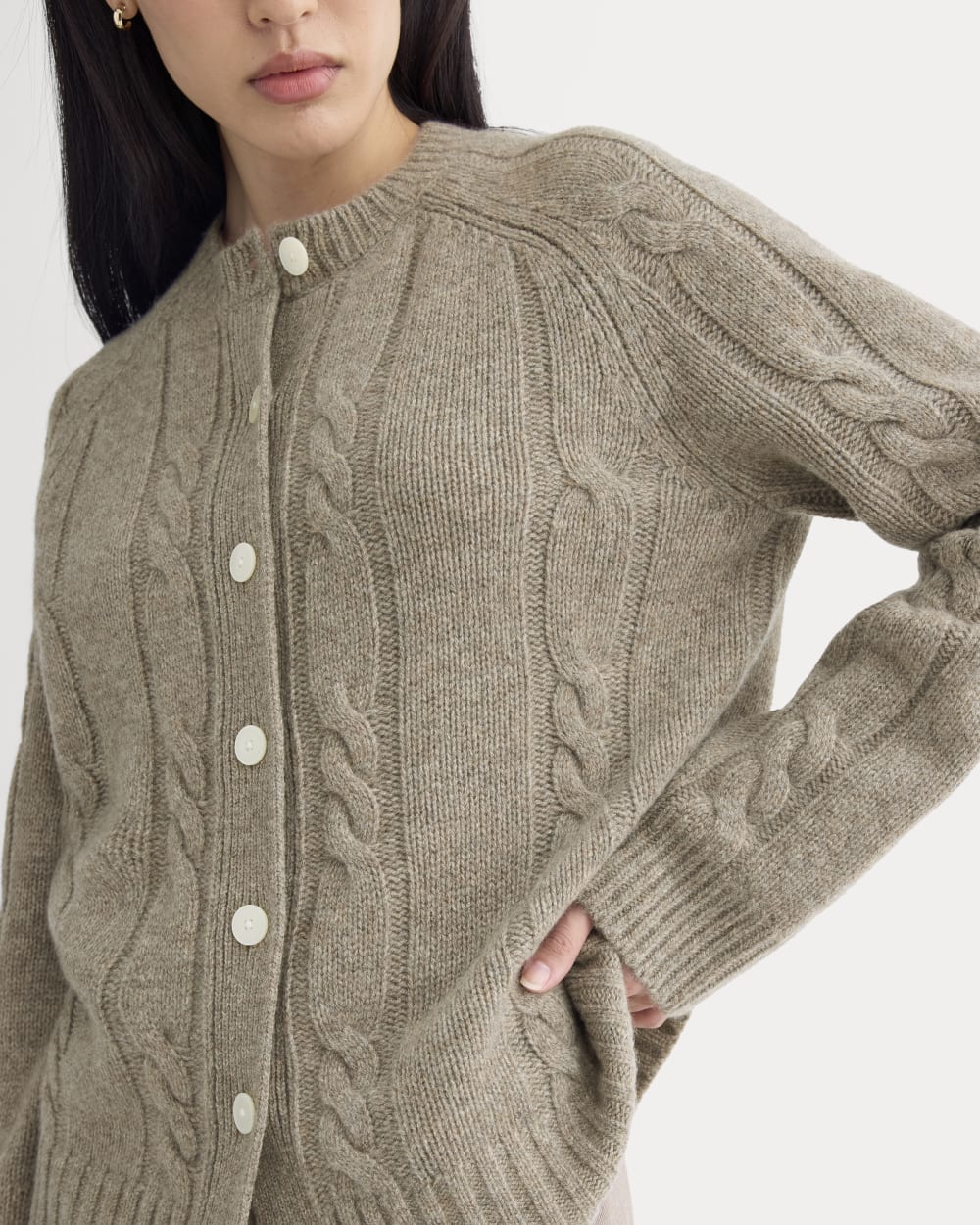 Cable Cardigan in Extrafine Luxe Merino | Heather Soft Taupe