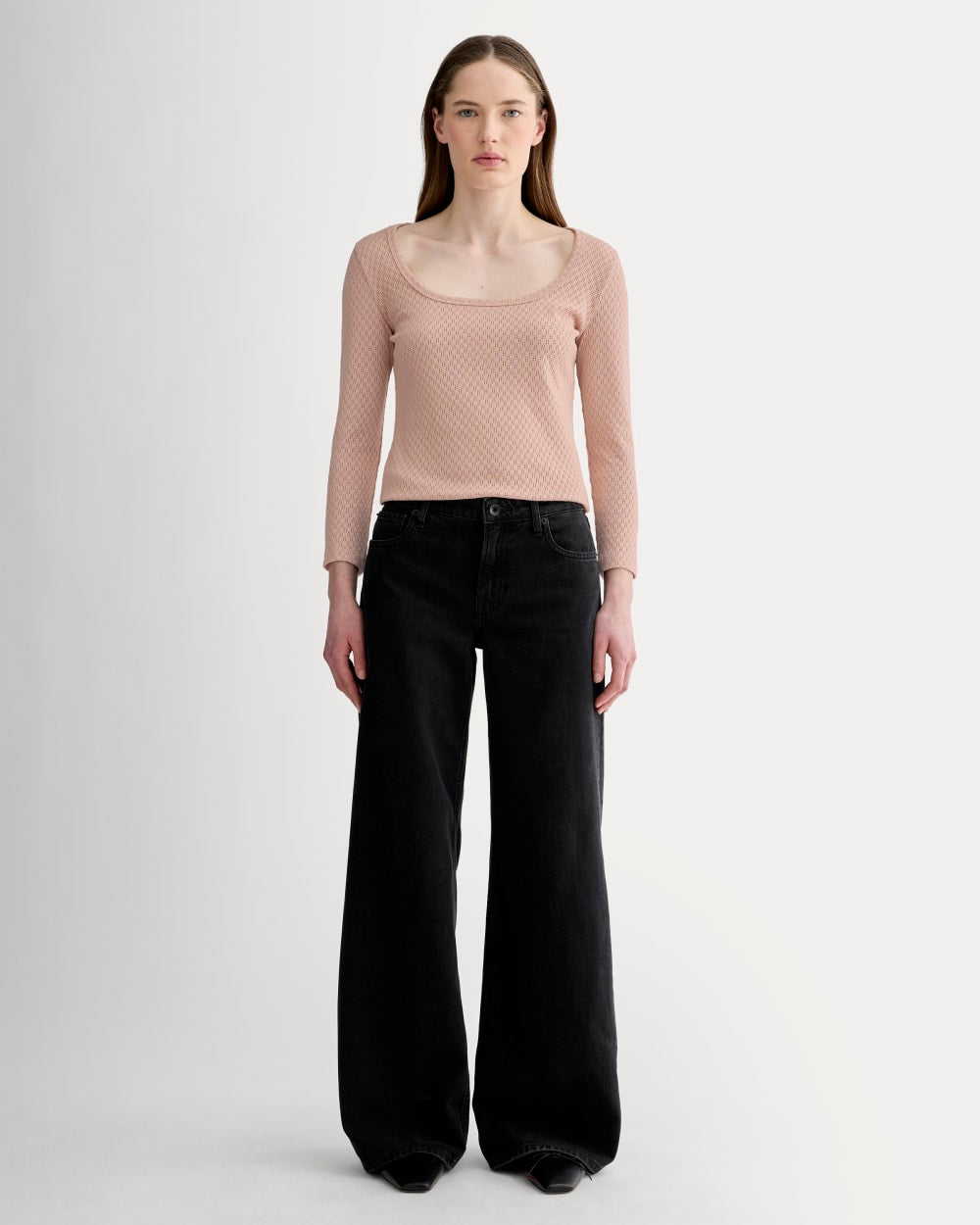 The Pointelle Scoop-Neck Top | Rose Smoke