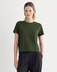 The Box-Cut Tee in Essential Cotton | Dark Green | Pocket