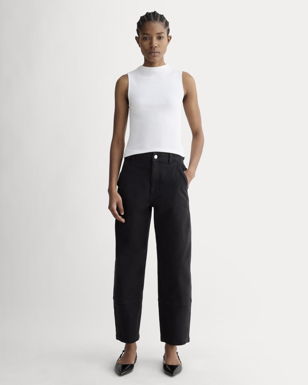 The Luxe Rib Funnel-Neck Tank | White