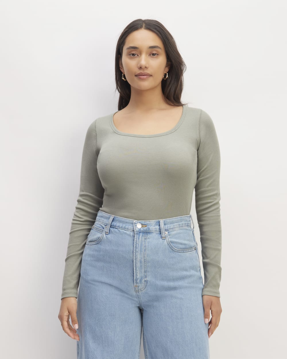 The Luxe Rib Long-Sleeve Scoop-Neck Tee | Sage Green