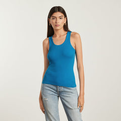 The Pima Micro-Rib U-neck Tank | Horizon Blue