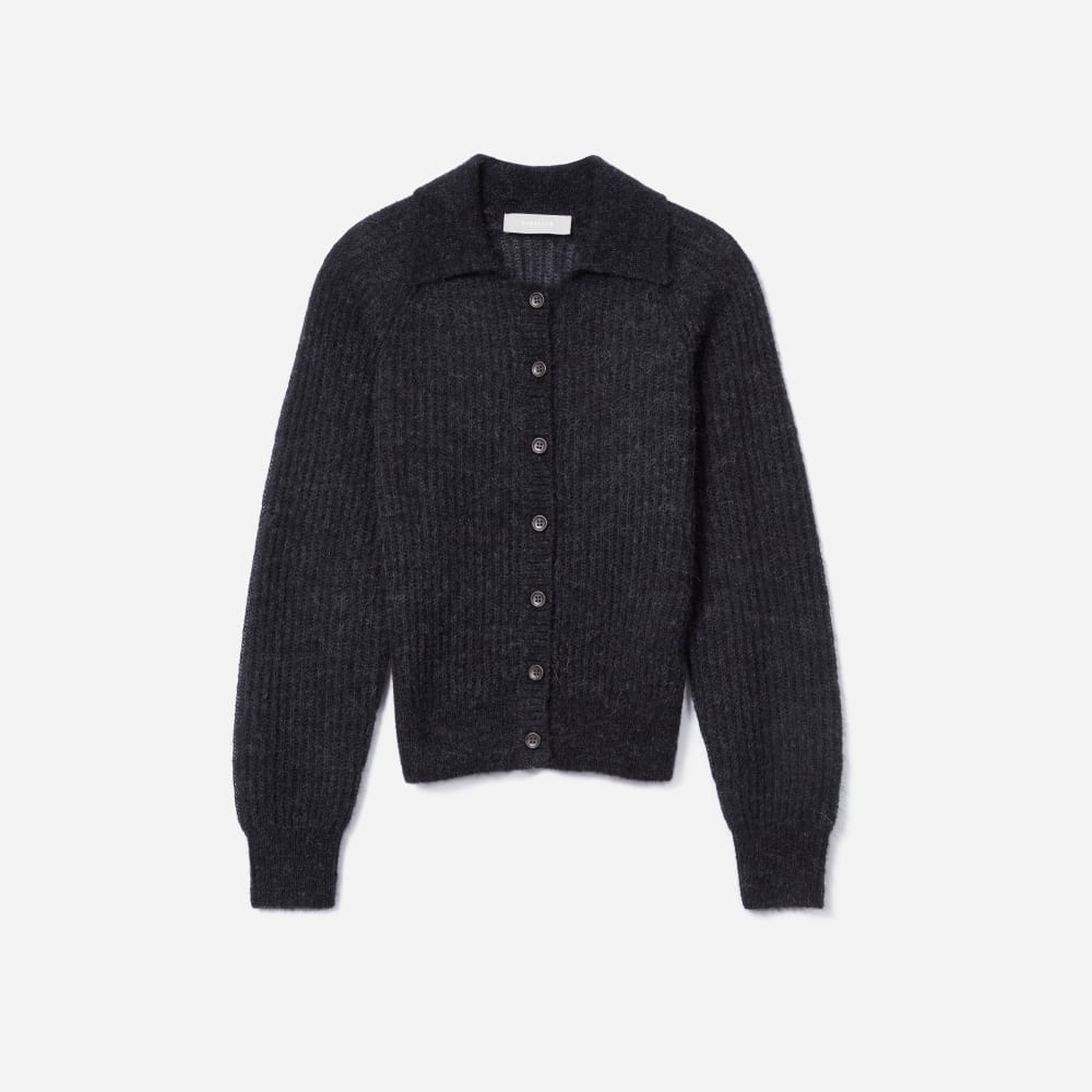 The Alpaca Collared Cardigan | Heathered Black