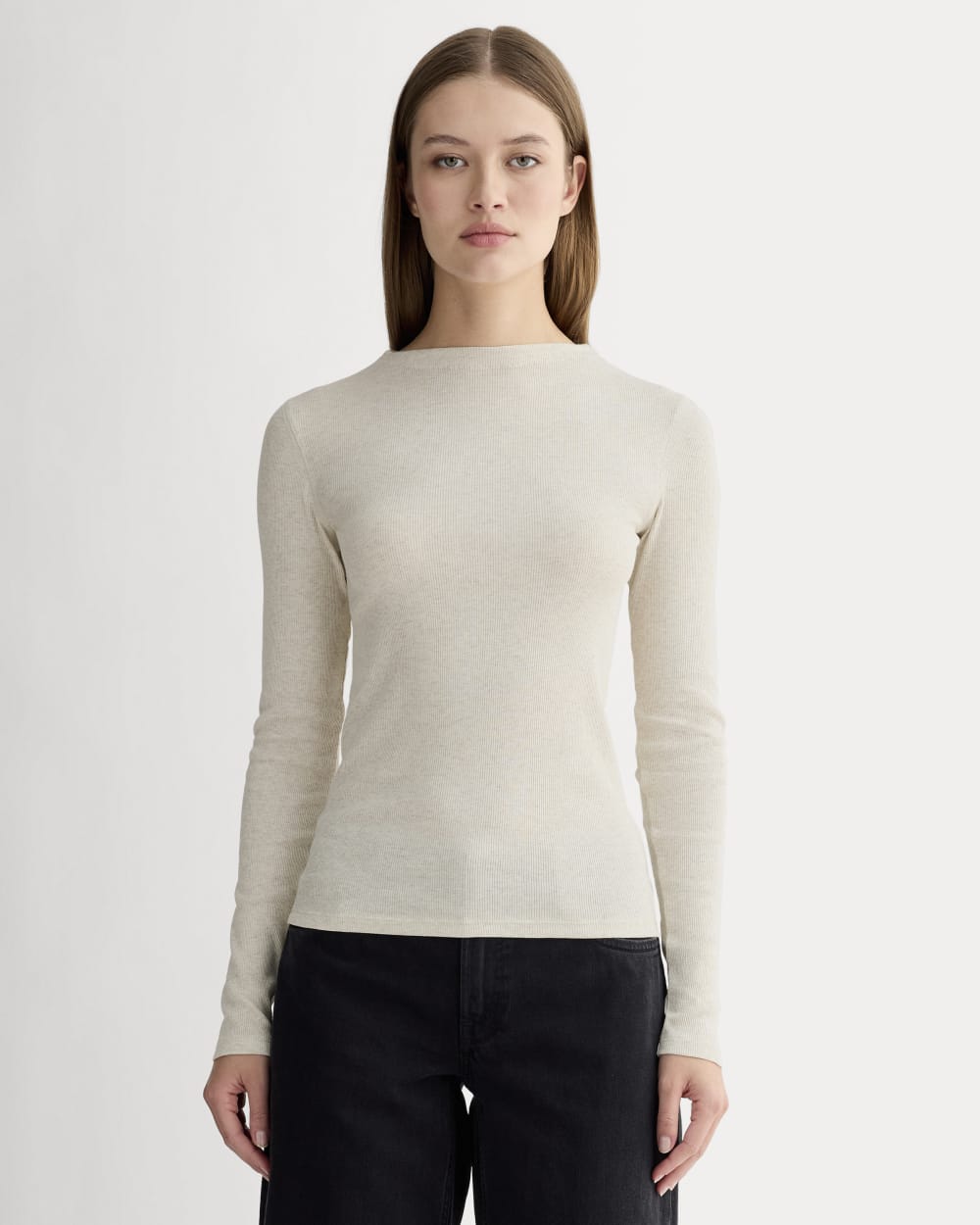 The Luxe Rib Funnel-Neck Tee | Heathered Oat