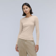 The Luxe Rib Long-Sleeve Crew | Heathered Meringue