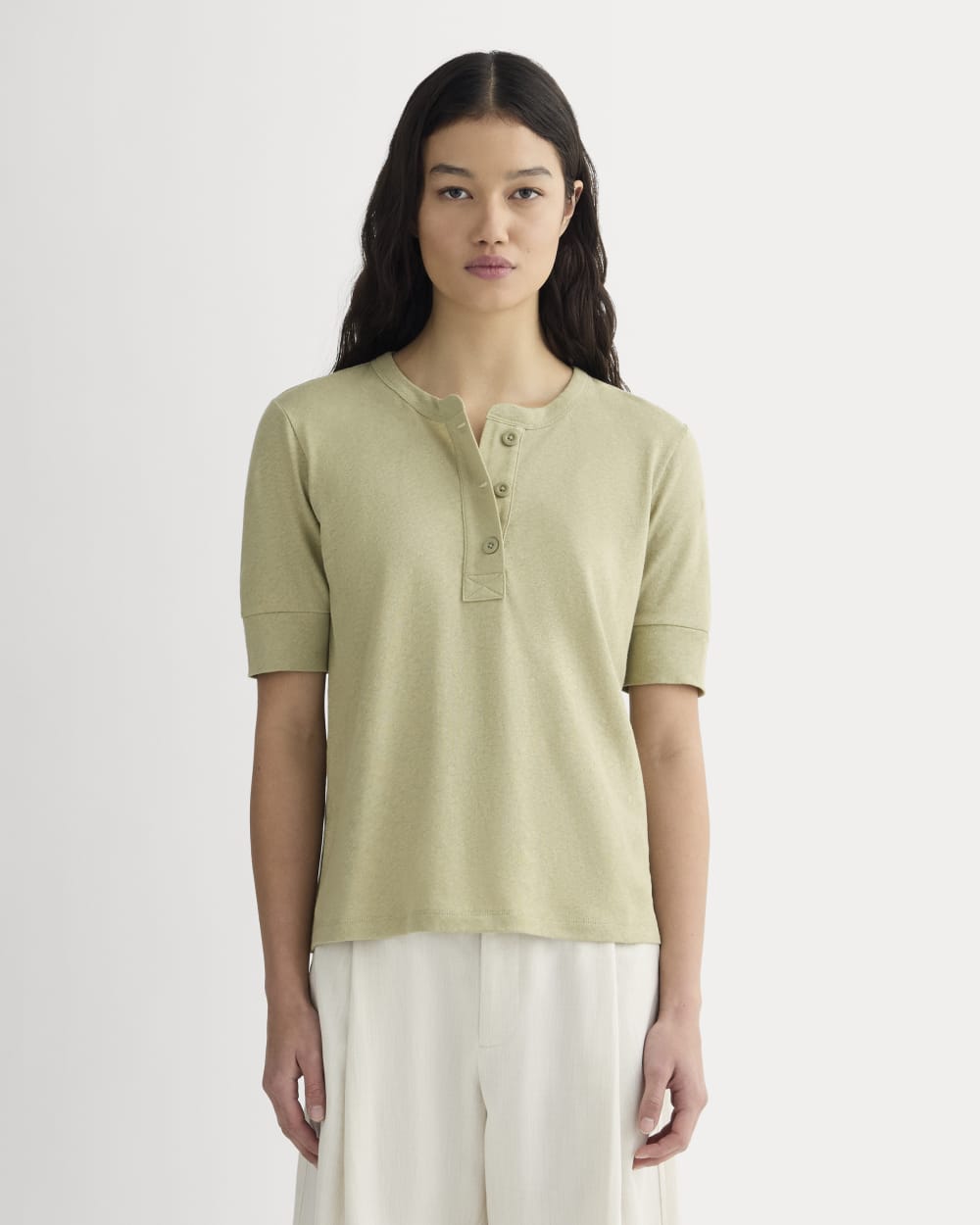 The Henley in Cotton Linen | Eucalyptus