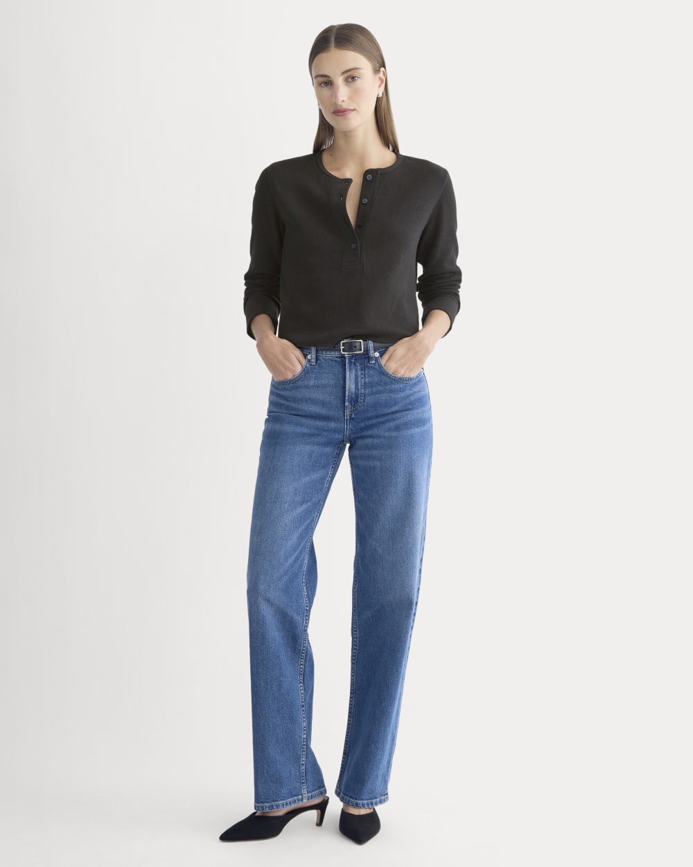 Boxy Henley in Cozy Waffle | Black