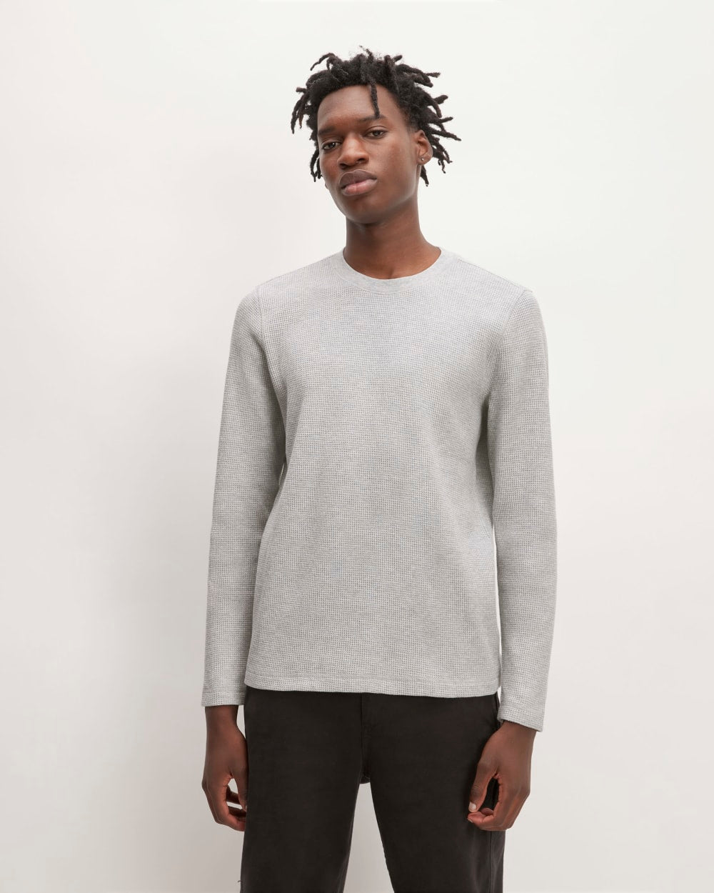 The Waffle Long-Sleeve Crew | Light Grey Donegal