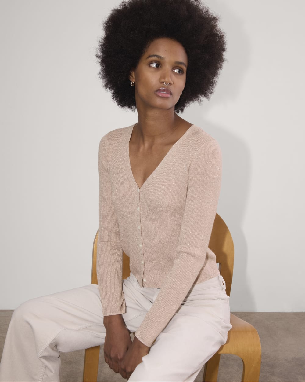 The Cardigan in Lurex Merino | Rose Gold
