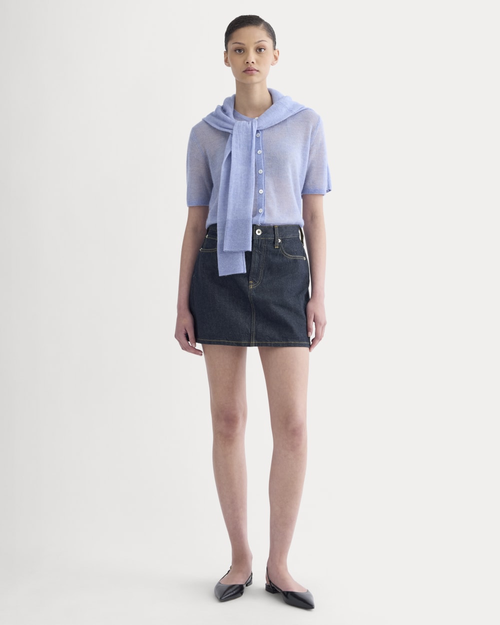 The Air Alpaca™ Short-Sleeve Cardigan | Soft Blue