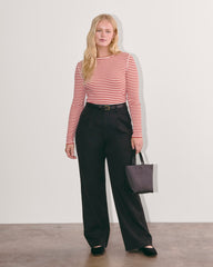 The Luxe Rib Long-Sleeve Crew | Bone / Berry Red