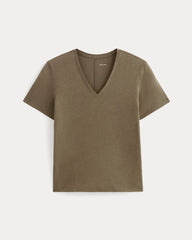 The Slouchy V-Neck Tee in Cotton Linen | Deep Taupe
