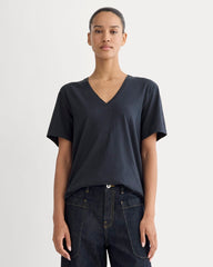 The Slouchy V-Neck Tee in Cotton Linen | Navy