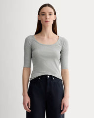 The Luxe Rib Scoop-Neck Tee | Heathered Grey