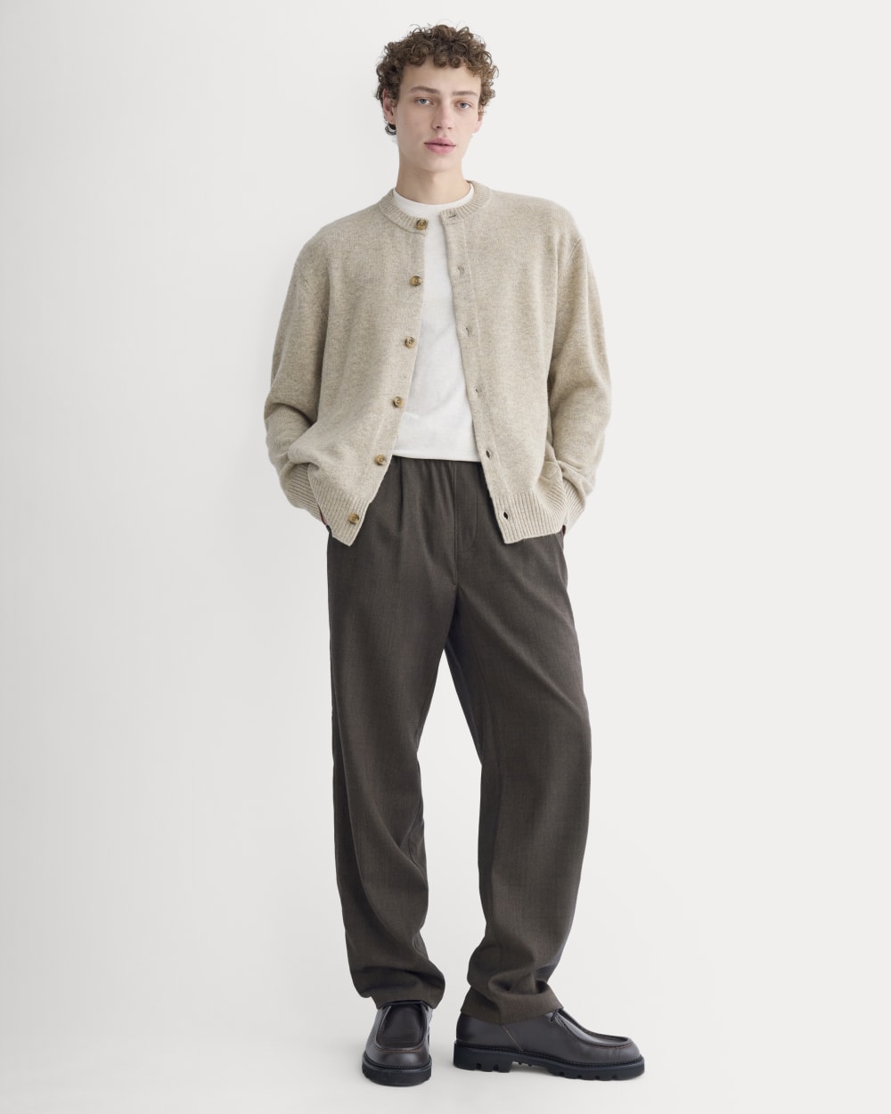 Luxe Merino Crew Cardigan | Heather Gravel