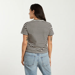 The Box-Cut Tee in Essential Cotton | Sandstone / Black | No Pocket