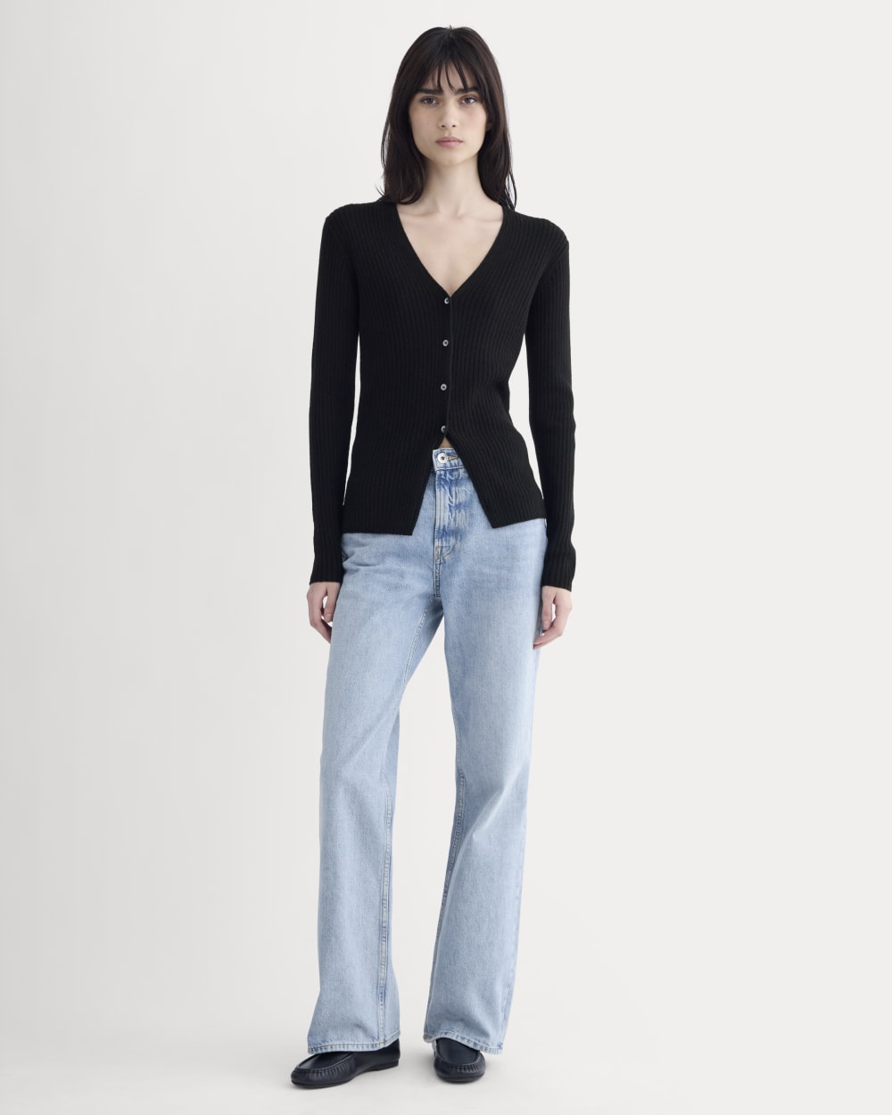 Cashmere Ribbed V-Neck Cardigan | Black