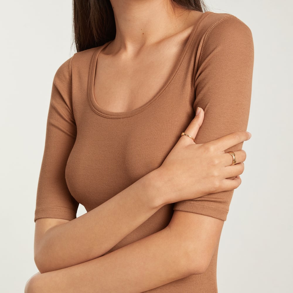 The Luxe Micro-Rib Scoop-Neck Tee | Tawny Brown
