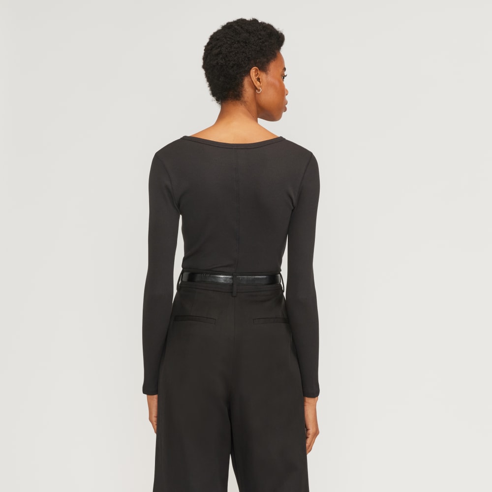 The Supima® Micro Rib Cropped Long-Sleeve Crew | Black
