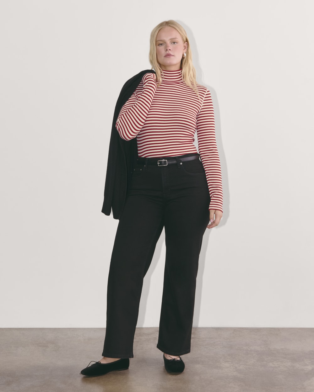 The Luxe Rib Turtleneck | Bone / Berry Red