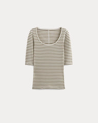The Luxe Rib Scoop-Neck Tee | Bone / Deep Taupe