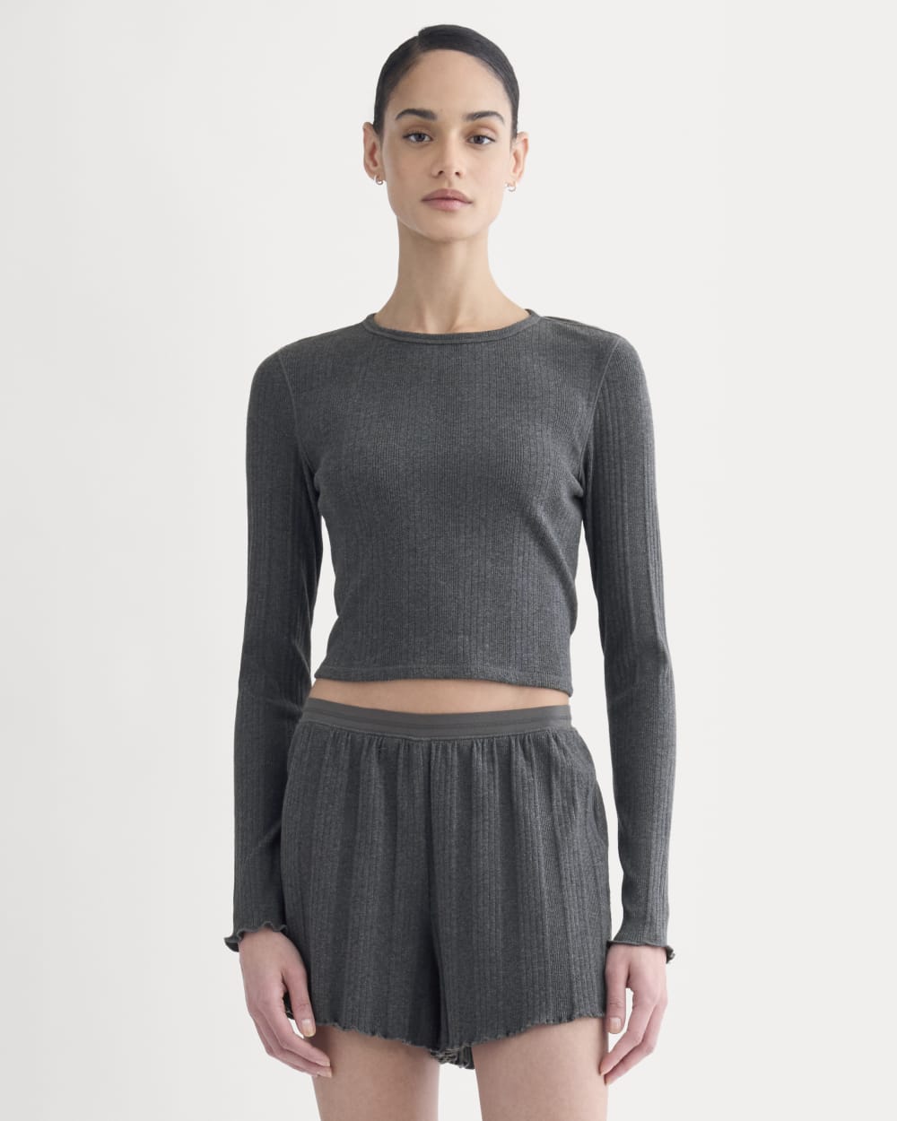 Lounge Rib Cropped Shirt | Heathered Soot