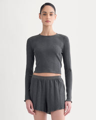 Lounge Rib Cropped Shirt | Heathered Soot