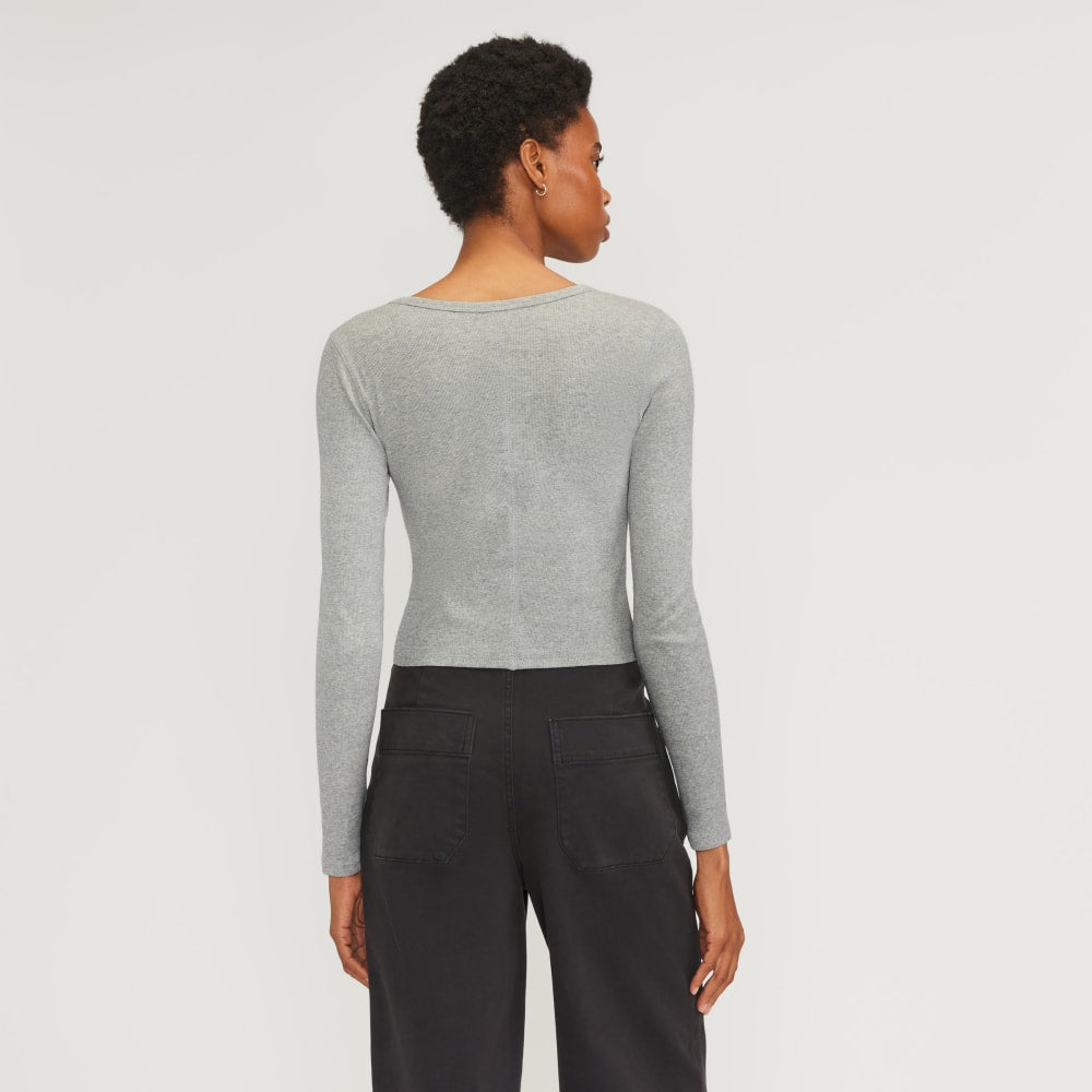 The Supima® Micro Rib Cropped Long-Sleeve Crew |  Heathered Grey