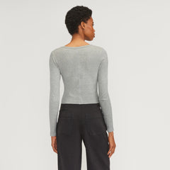 The Supima® Micro Rib Cropped Long-Sleeve Crew |  Heathered Grey