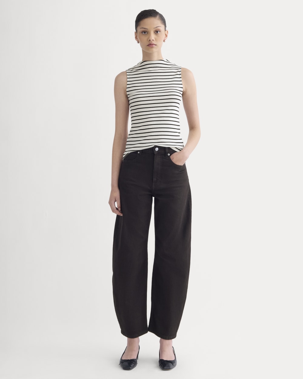 The Luxe Rib Funnel-Neck Tank | Bone / Black