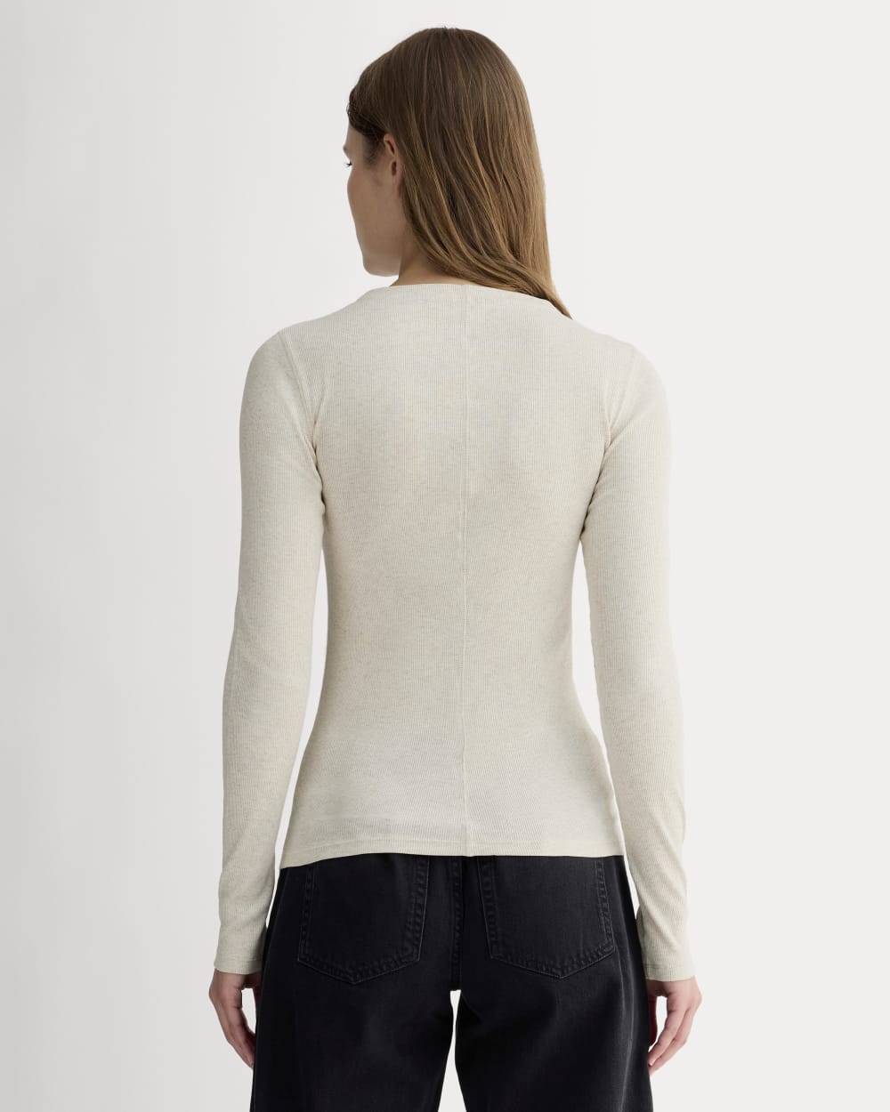 The Luxe Rib Funnel-Neck Tee | Heathered Oat