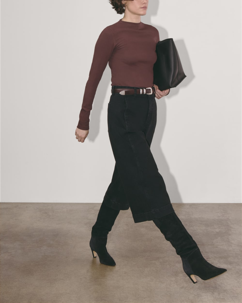 The Luxe Rib Funnel-Neck Tee | Dark Mahogany