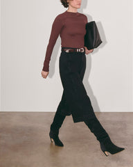 The Luxe Rib Funnel-Neck Tee | Dark Mahogany