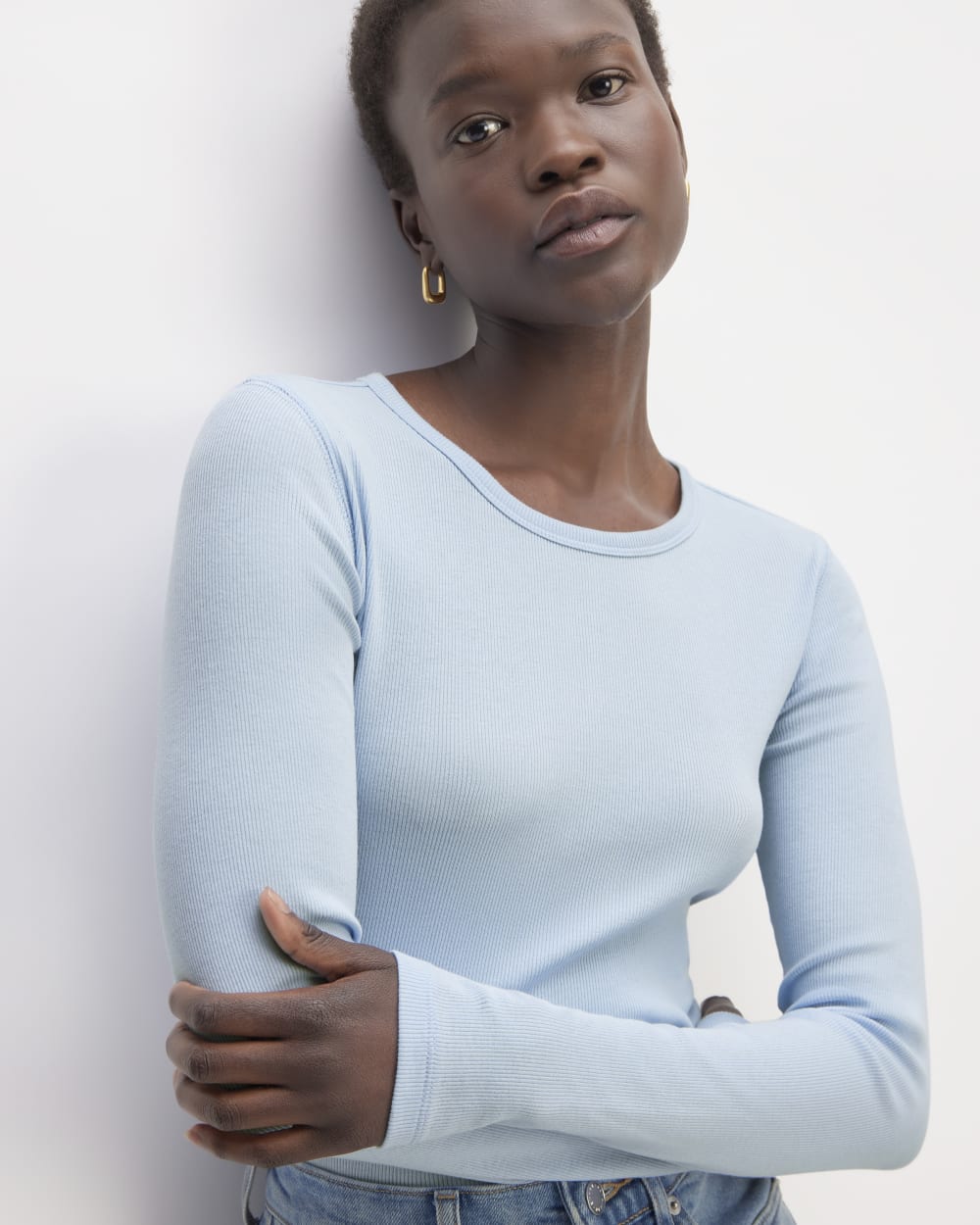The Luxe Rib Long-Sleeve Crew | Chambray Blue