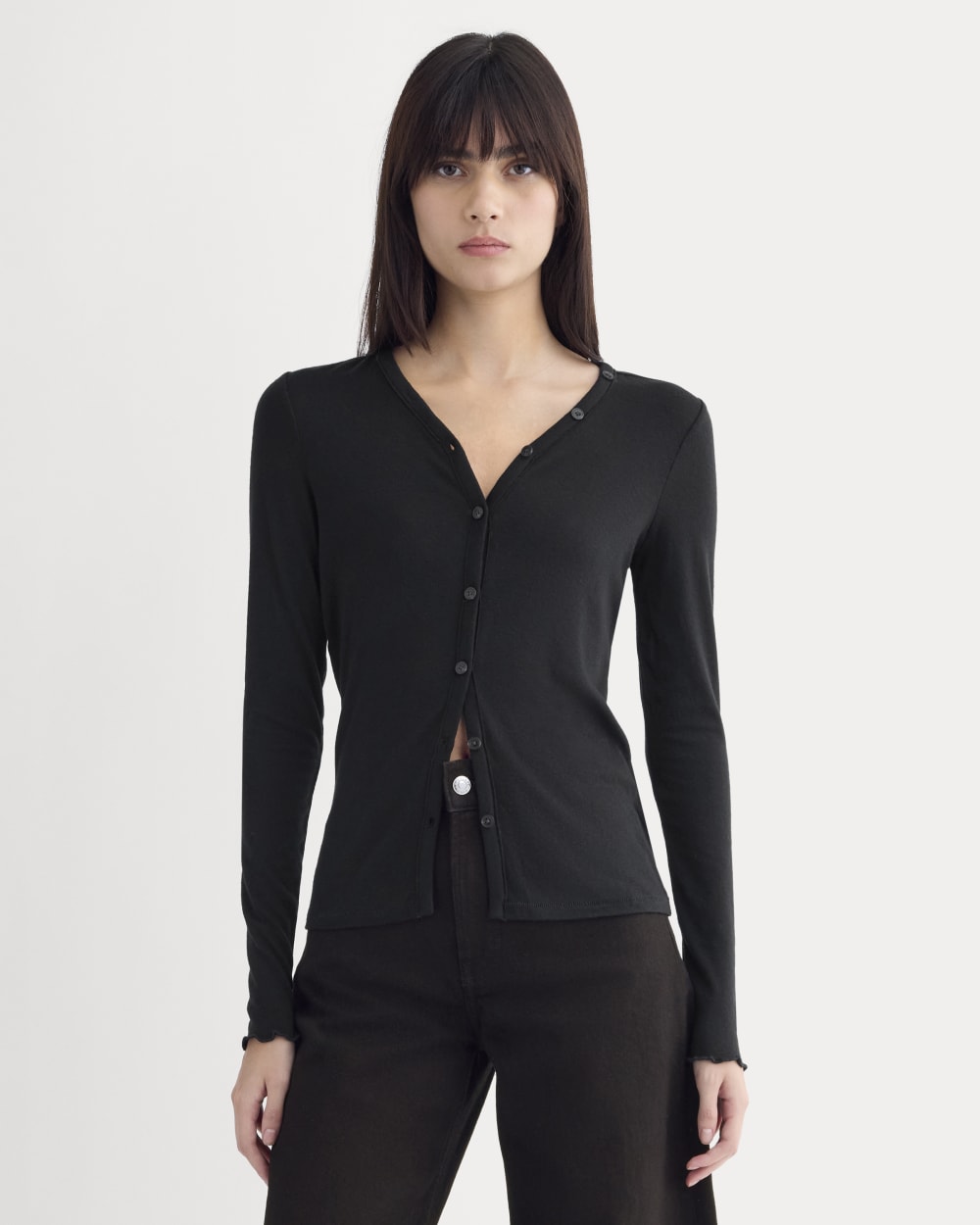 Sheer V-Neck Cardigan in Butterluxe | Black