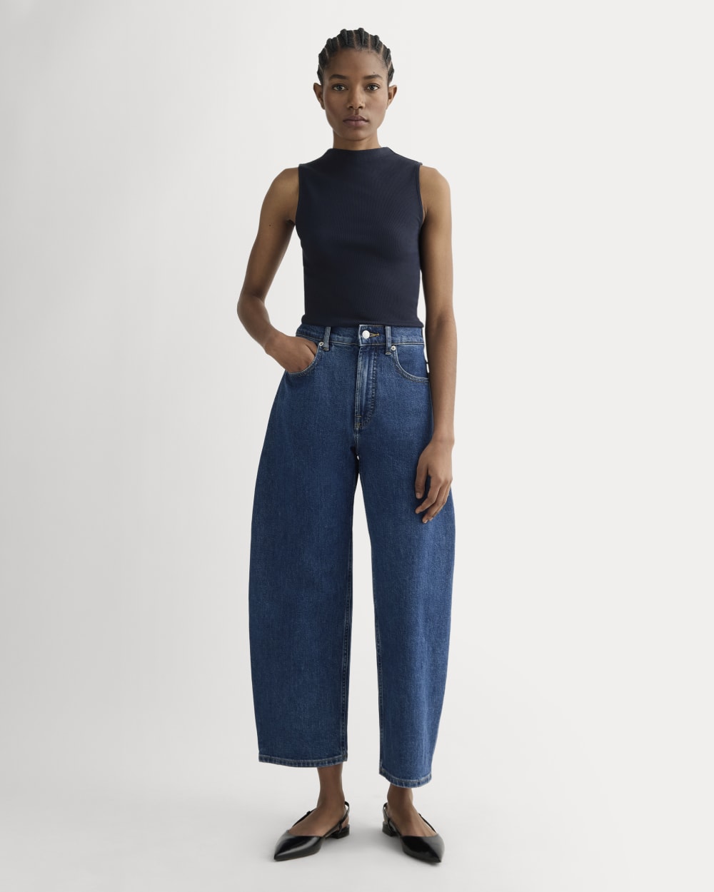 The Luxe Rib Funnel-Neck Tank | Navy