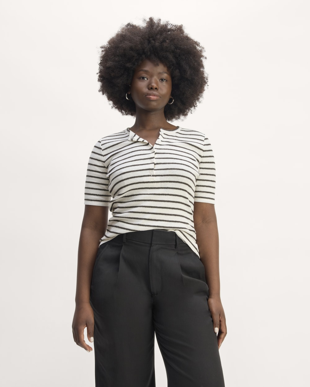 The Vintage Rib Henley | Bone / Black